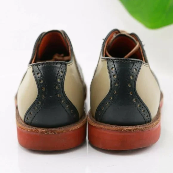 Vintage Cole Haan USA Saddle Oxford Men Size 9.5 D Beige Navy Blue Leather Comfy - Picture 6 of 12